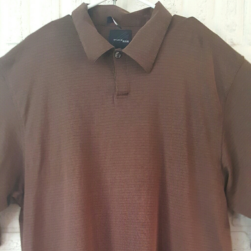 Bill Blass Studio Brown Polo Long Sleeve Shirt